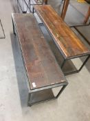 * pair of industrial metal frame tables with rustic wooden tops 1300w x 350d x 400h