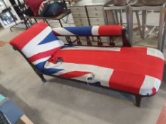 * Vintage union jack chaise longue. 1700w x 700d x 750h (flag upholstery needs attention)