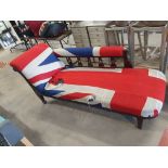 * Vintage union jack chaise longue. 1700w x 700d x 750h (flag upholstery needs attention)