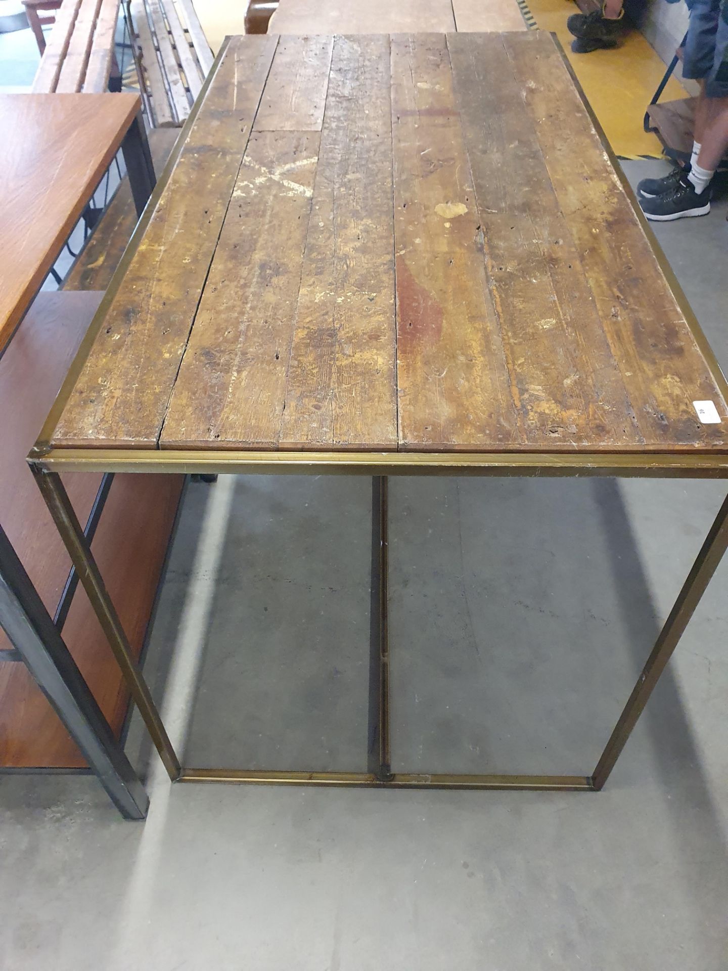* metal frame display table with rustic wooden top. 1500w x 800d x 850h - Image 2 of 2