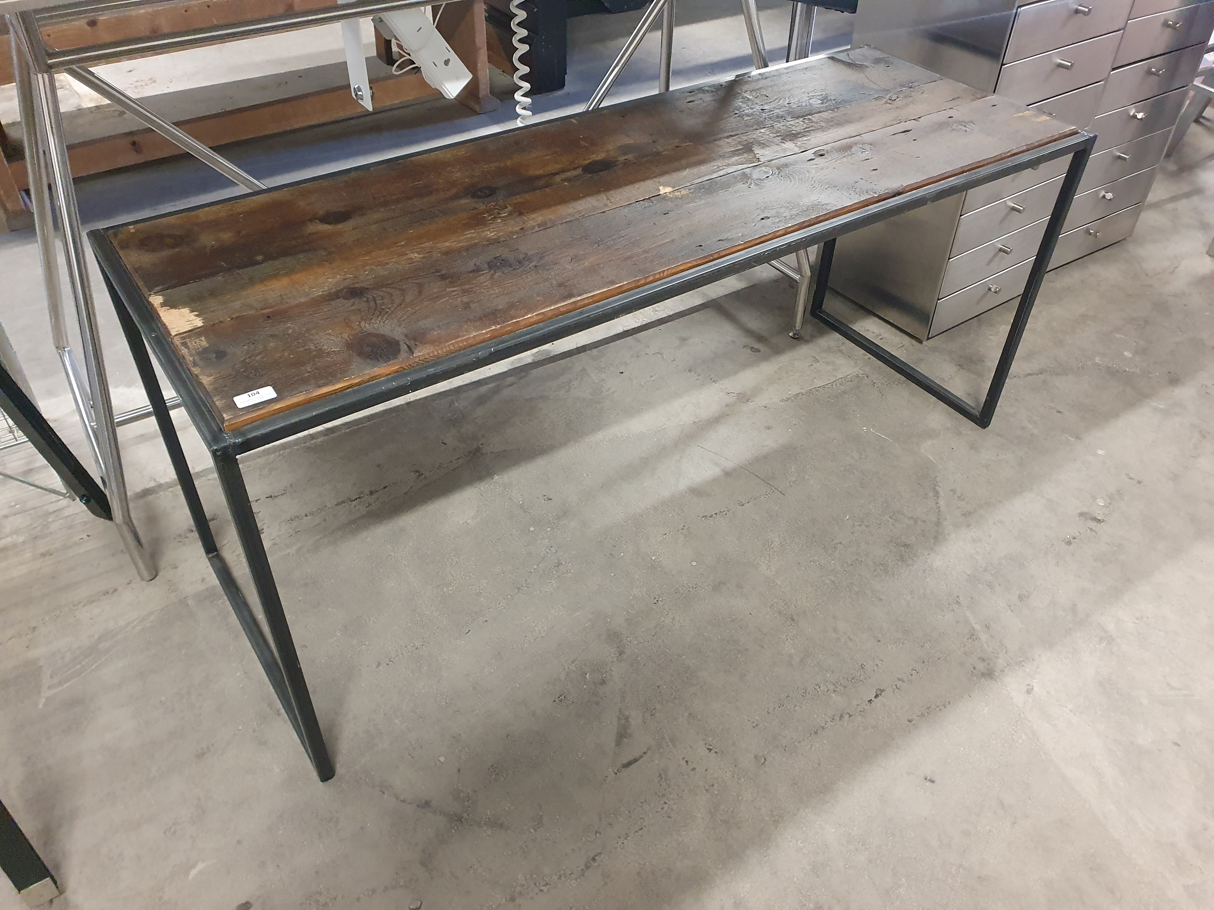 * Industrial display bench with rustic top. 140w x 500d x 600h - Image 2 of 2
