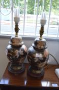 Two Cloisonne Style Table Lamp Bases