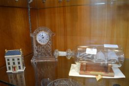 Glass Ship in Bottle Mantel Clock, and Royal Crown