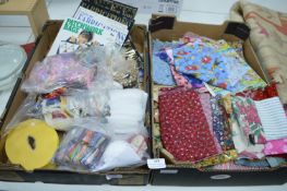 Two Boxes of Craft Items, Fabric, Beads, Books, et