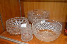 Cut Glass Lead Crystal Trifle Bowls, Bottle, and a