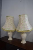 Pair of Pottery Table Lamps with Floral Shades