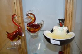 Murano Glass Birds and a Clown Dish