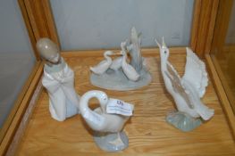 Four Lladro Goose & Girl Figures