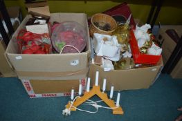 Two Large Boxes of Christmas Decorations, Lights,
