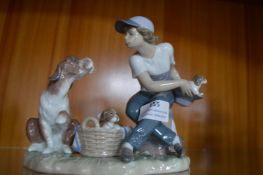 Lladro Figure of a Boy with Dog & Puppies