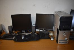 *Dell Desktop PC with 2 Monitors, 3 Keyboards, Spe