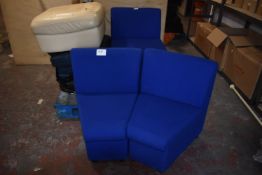 2 Leatherette Stools and 3 Blue Section Chairs