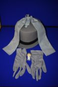 *Wagener Grey Top Hat Size: 7, airs of Grey Evening Gloves, and Cravat RRP £