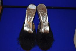*Luna Di Seta Black Satin Slip-On Shoes with Feather Detail Size: 39 RRP £