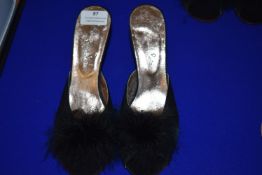 *Luna Di Seta Black Satin Slip-On Shoes with Feather Detail Size: 38 RRP £