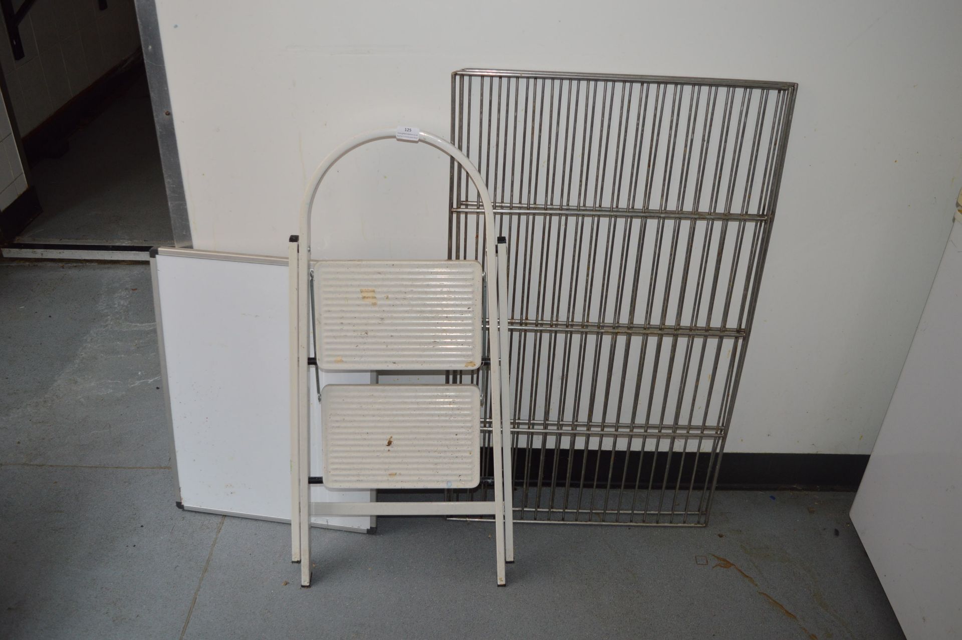 *Two Stainless Steel Wire Shelves, Set of Two Tread Steps, and a Dry Wipe Board