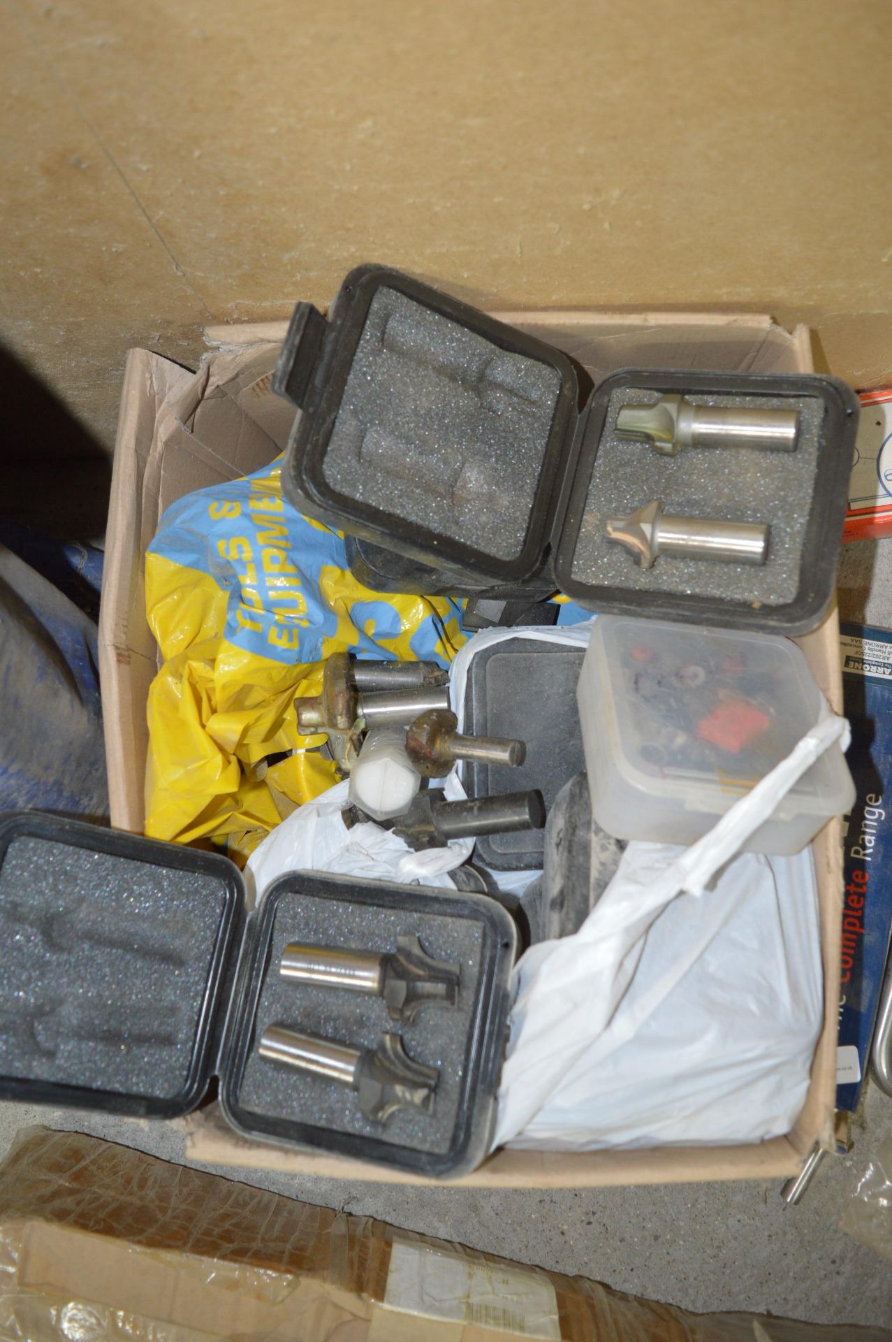 Box of Assorted Tooling Bits Including Router, V Bottomed, etc.