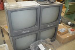 Four Black & White CRT CCTV Monitor Screens