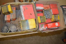 Two Boxes of Assorted Nail Gun Cartridges and Nails