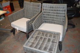 *Rattan Table (missing glass top) with Two Chairs