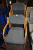 *Five Beech Framed Stackable Office Chairs with Grey Upholstered Seats and Backs