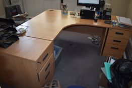 *Executive L-Shape Desk in Lightwood Finish with Two Matching Standalone Three Drawer Units, and a