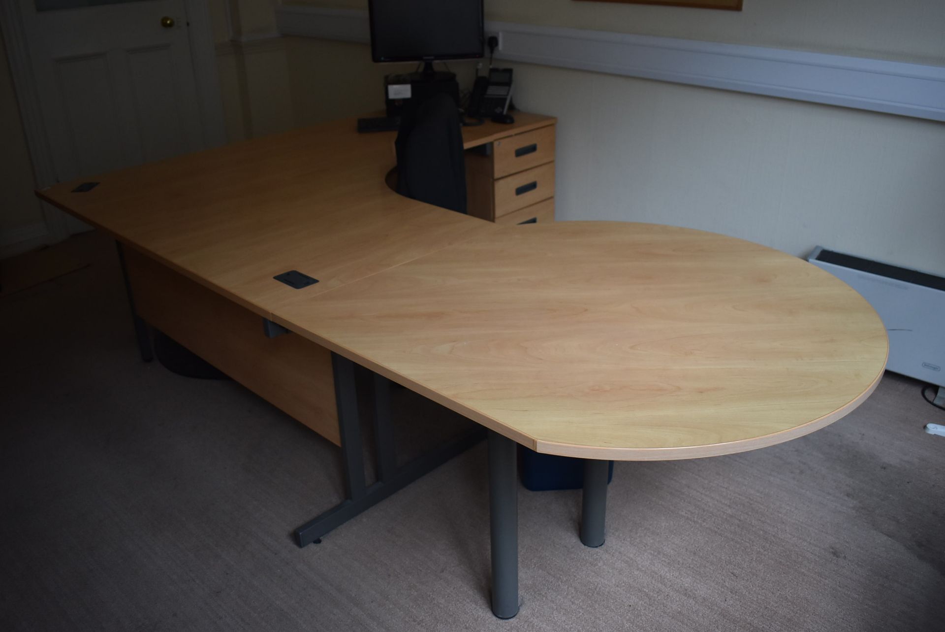 *Light Beech Effect & Grey Executive Office Table with Standalone Three Drawer Unit - Image 2 of 2