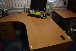 *Light Beech Effect L-Shape Desk with Standalone Drawer Unit and Matching Side Table