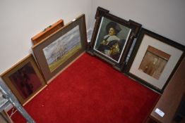 *Oak Tray, Engraving, Ray King Watercolour, The Laughing Cavalier, and a Framed Photo Portrait