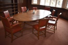 *Oak Boardroom Suit Comprising of Extending Oval Table on Turned Legs, Sideboard Unit, Eight Side