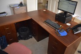 *Sapele Mahogany L-Shape Desk with Drawer Units and Storage