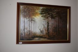 *Mahogany Framed Print of a Woodland Scene