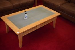 *Rectangular Beech Framed Table with Frosted Glass Insert