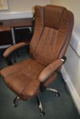*Brown Leather Executive Swivel Chair on Chrome Base