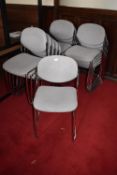 *Sixteen Stackable Chrome Framed Meeting Room Chairs with Grey Upholstered Seats and Backs