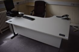 *L-Shape Desk in Two Tone Grey Finish with Matching Standalone Three Drawer Unit, and a Brown