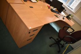 *Beech Effect & Grey Executive L-Shape Desk with Standalone Three Drawer Unit