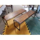 * 2 x low level industrial display benches with rustic tops - 1300w x 350d x 380h