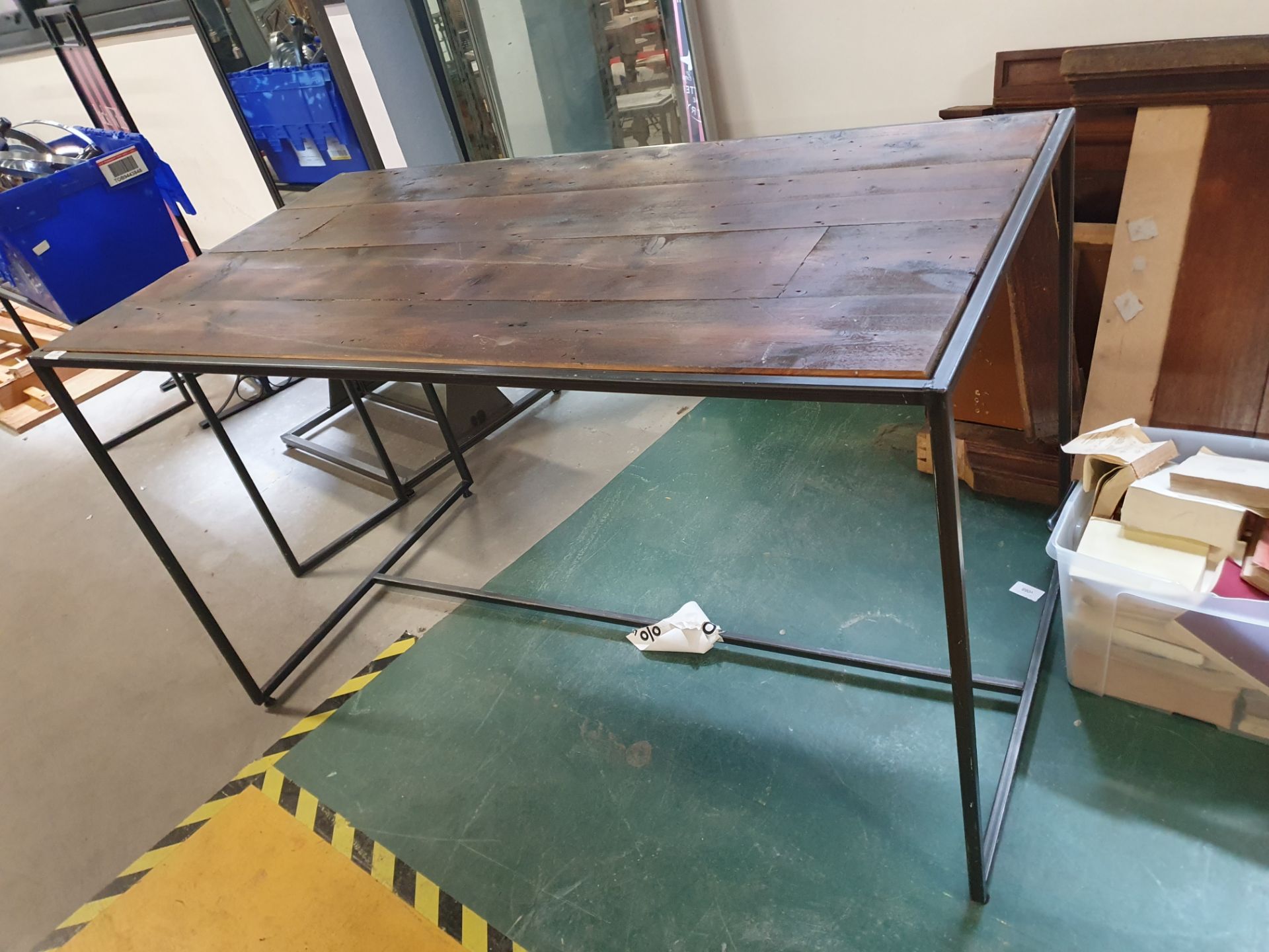 * industrial display table with rustic top - 1500w x 850d x 800h - Image 3 of 3