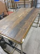 * Industrial display table with rustic top - 1500w x 800d x 860h