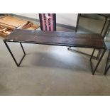 * Mid-level industrial display table with rustic top - 1400w x 350d x 600h