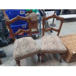 * 2 x antique carved chairs with upholstered chairs