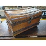 * Metal framed trunk case - with ornate patten to outside and distint blue interior