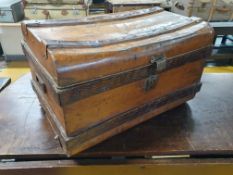 * Metal framed trunk case - with ornate patten to outside and distint blue interior
