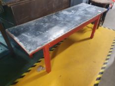 * Vintage lead topped low level table with an interesting patina and rivett details- 1800w x 600d