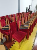 * 58 x dining chairs - beech frame with blue leatherette upholstery with red velour covers