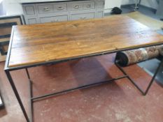 * Industrial high level display bench with rustic wooden top - 2500w x 800d x 850h