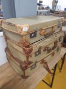 * 3 x green fabric vintage suitcases