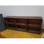 * superb solid oak shelf/storage unit with original brass name plates intact. 2320w x 420d x 900h