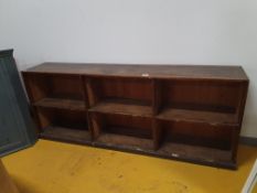 * superb solid oak shelf/storage unit with original brass name plates intact. 2320w x 420d x 900h